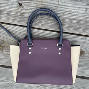 DKNY Colorblock Signature Saffiano Leather Satchel Crossbody Bag $298 Tricolor